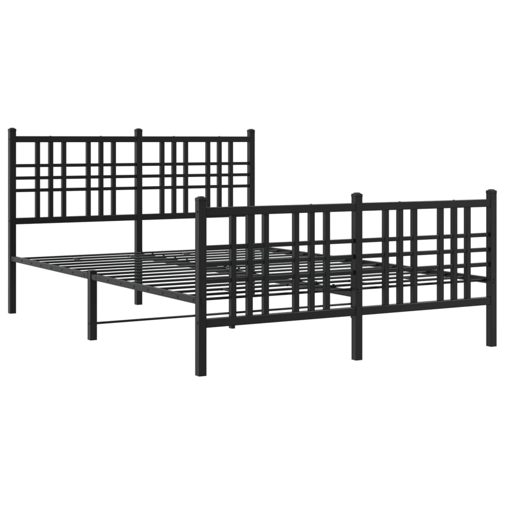 Bed frame with head and footboard metal black 140x190 cm