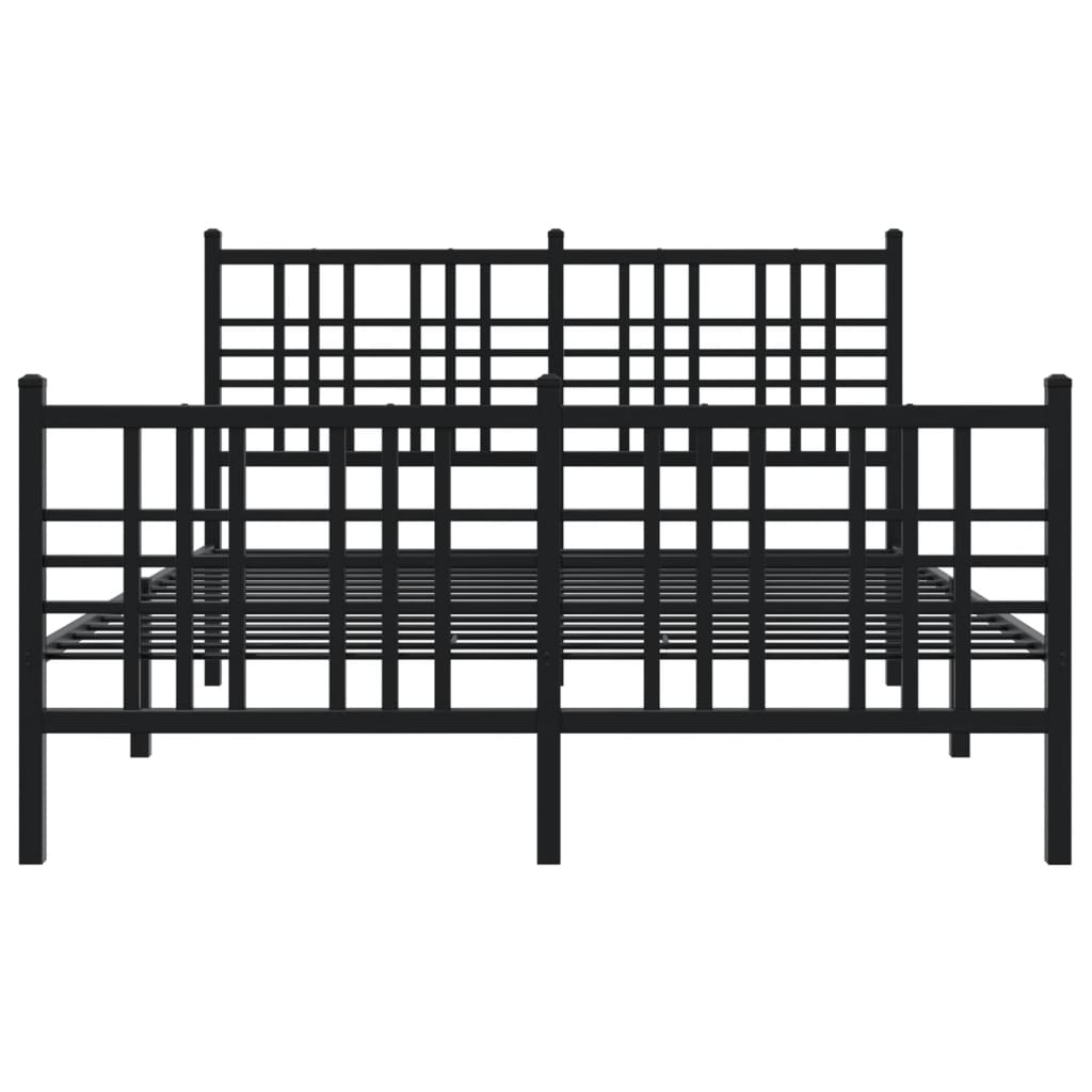 Bed frame with head and footboard metal black 140x190 cm