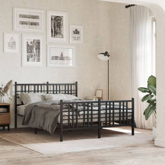 Bed frame with head and footboard metal black 140x190 cm