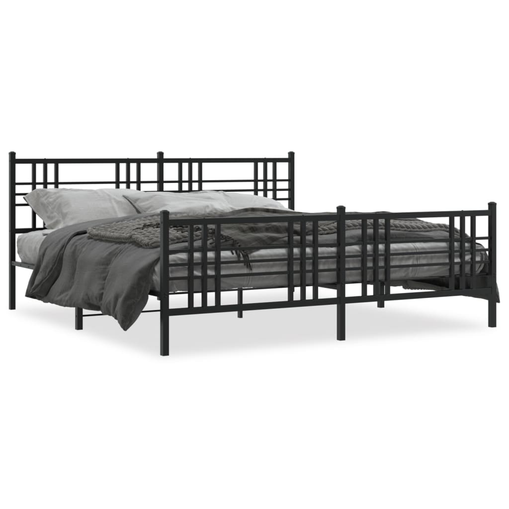 Bed frame with head and footboard metal black 183x213 cm