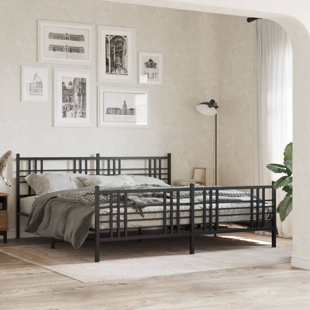 Bed frame with head and footboard metal black 183x213 cm