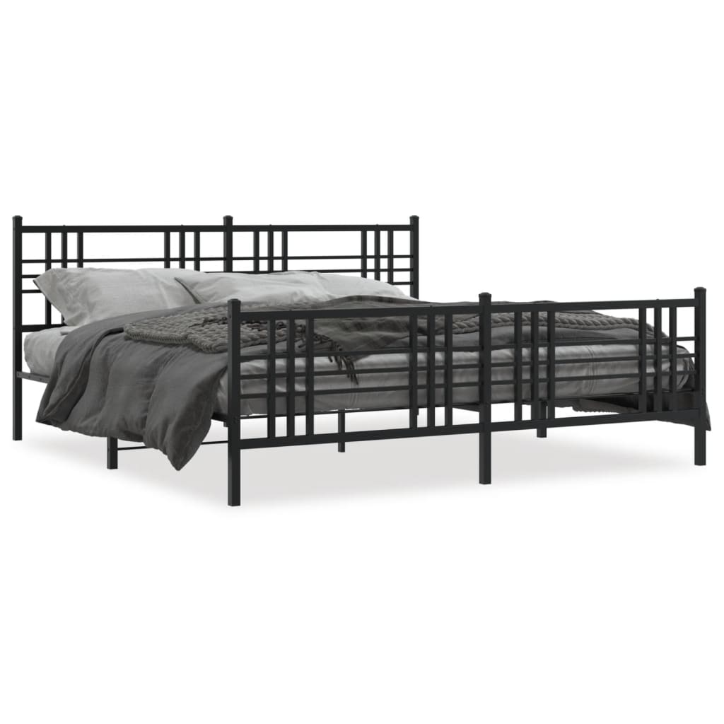 Bed frame with head and footboard metal black 193x203 cm