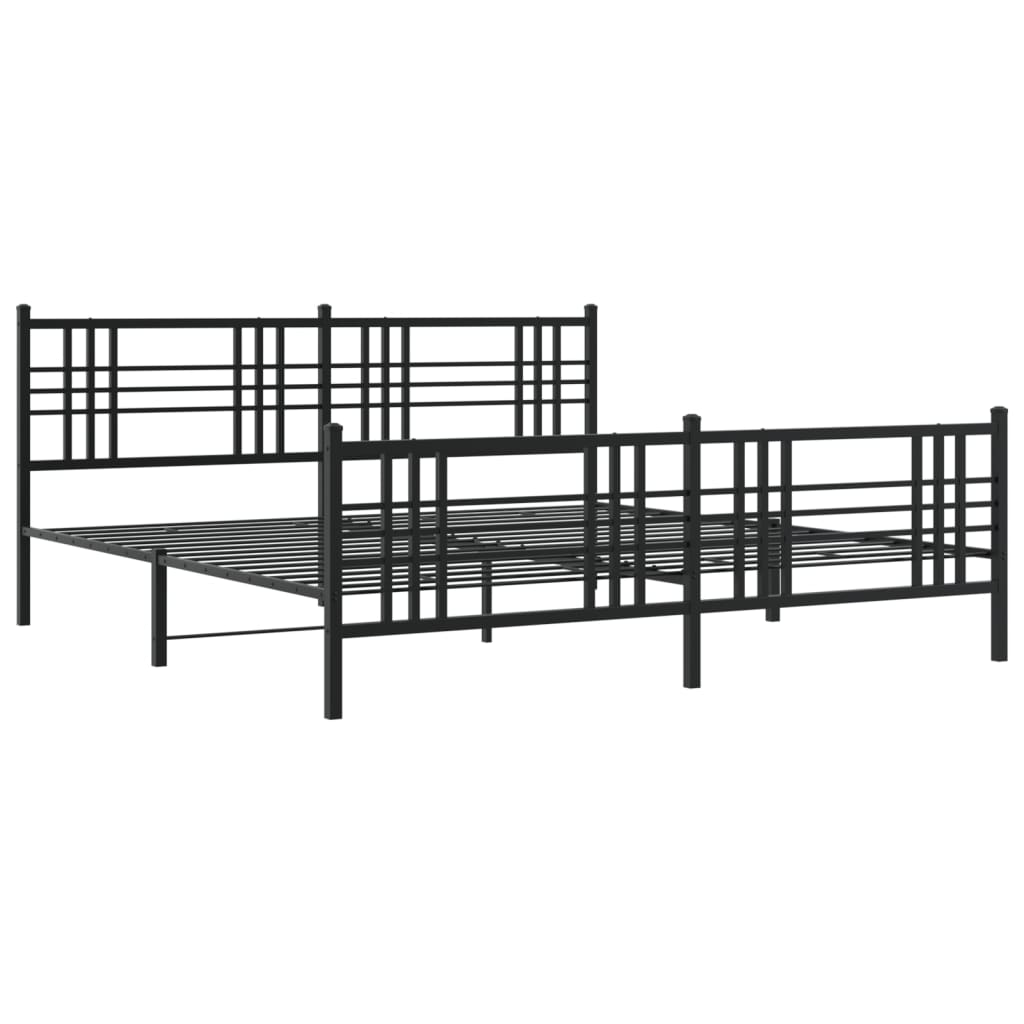 Bed frame with head and footboard metal black 193x203 cm