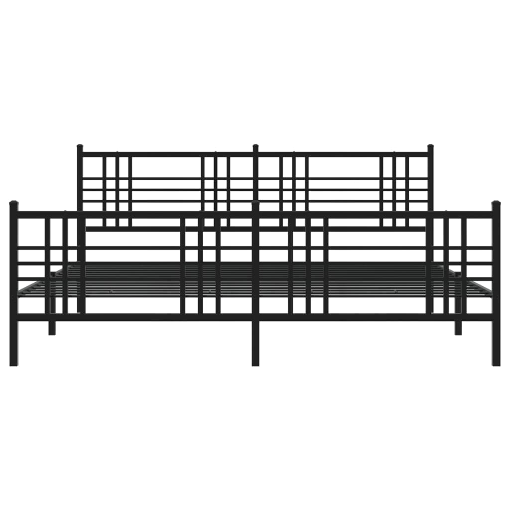 Bed frame with head and footboard metal black 193x203 cm