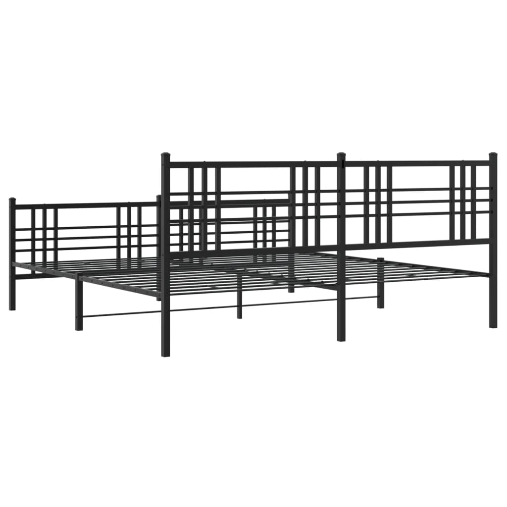 Bed frame with head and footboard metal black 193x203 cm