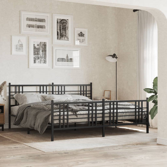 Bed frame with head and footboard metal black 193x203 cm
