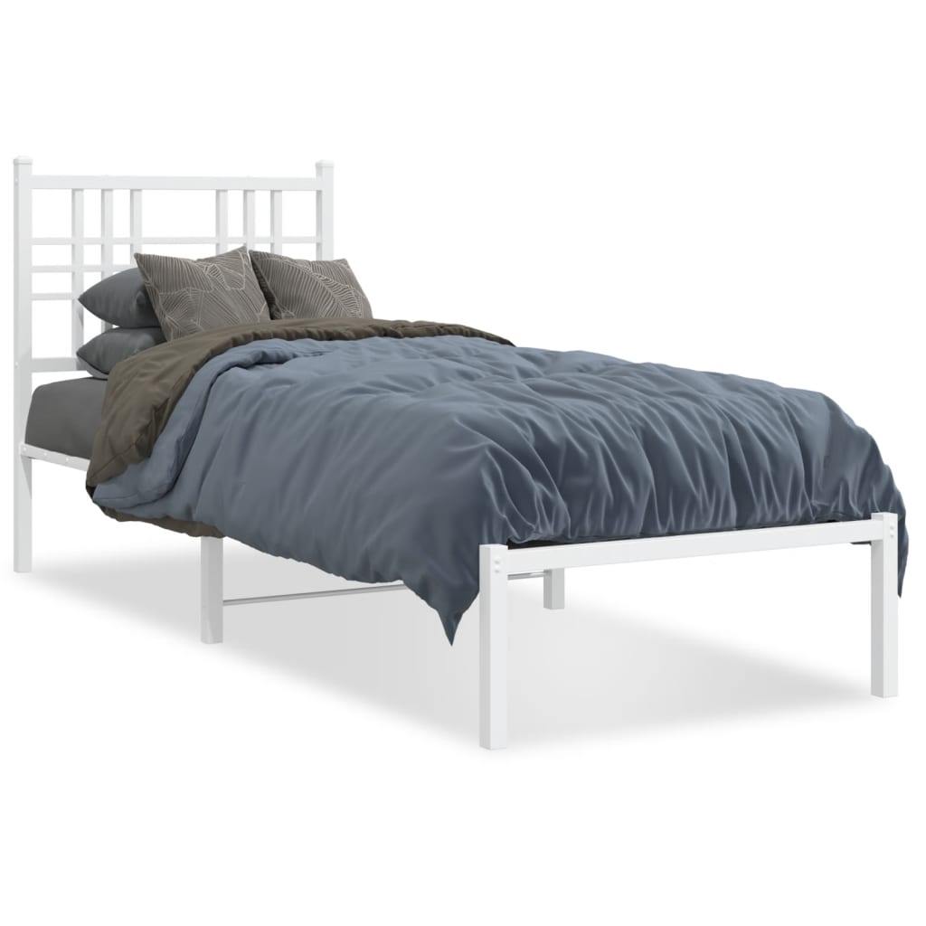 Bed frame with headboard metal white 80x200 cm