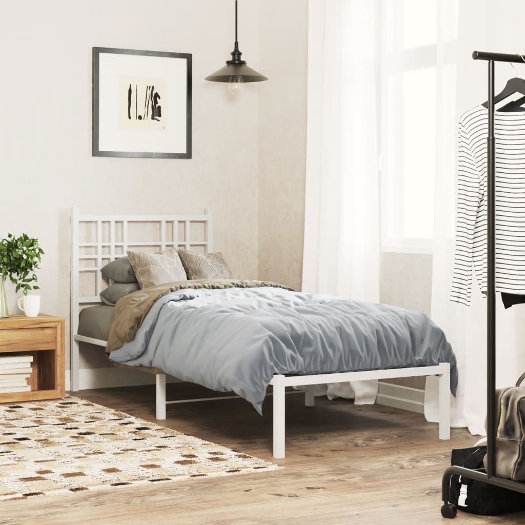 Bed frame with headboard metal white 80x200 cm