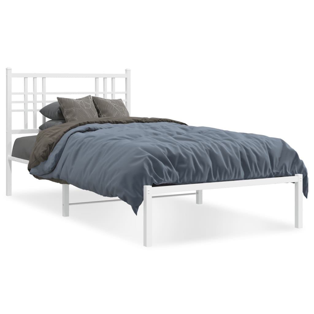 Bed frame with headboard metal white 100x190 cm