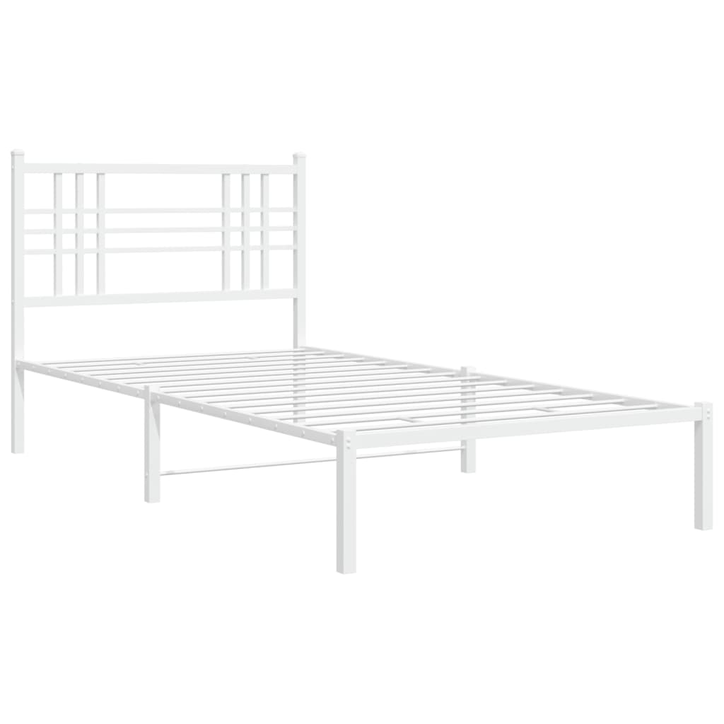 Bed frame with headboard metal white 100x190 cm