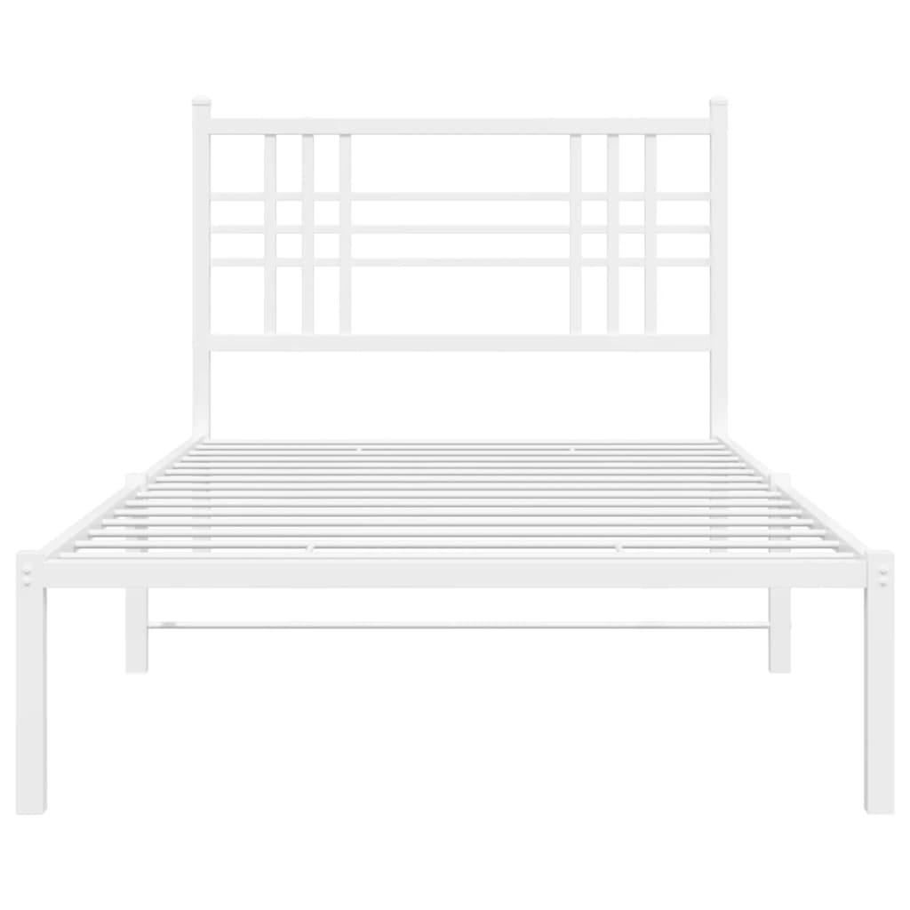 Bed frame with headboard metal white 100x190 cm