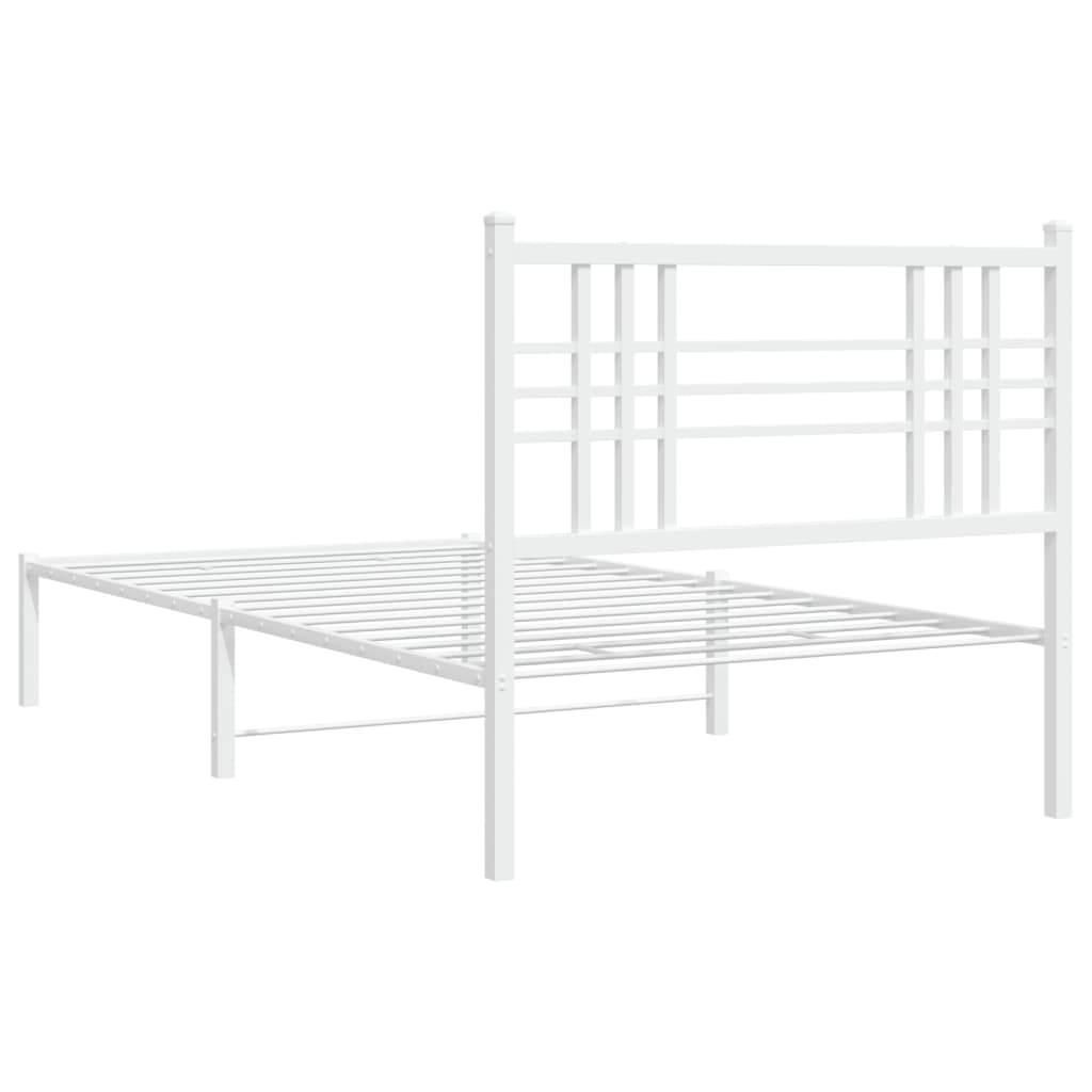 Bed frame with headboard metal white 100x190 cm