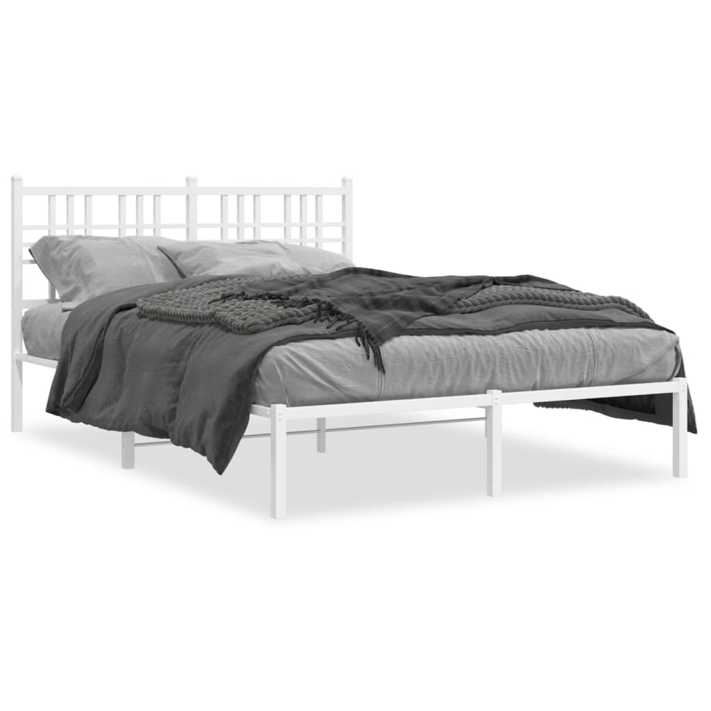 Bed frame with headboard metal white 120x190 cm