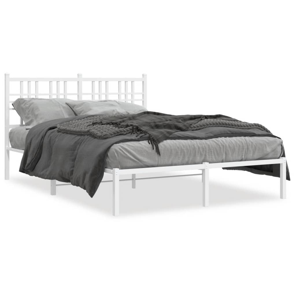 Bed frame with headboard metal white 140x190 cm