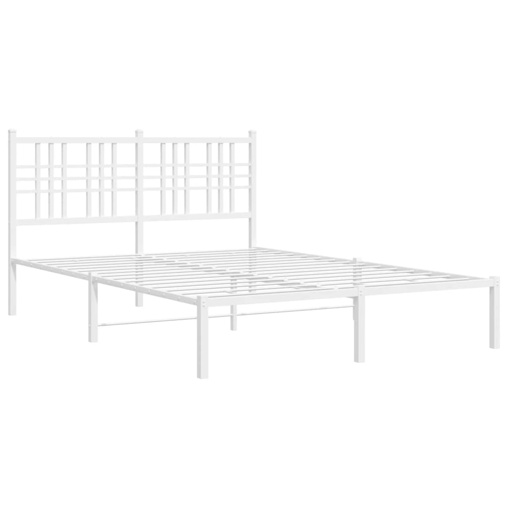 Bed frame with headboard metal white 140x190 cm