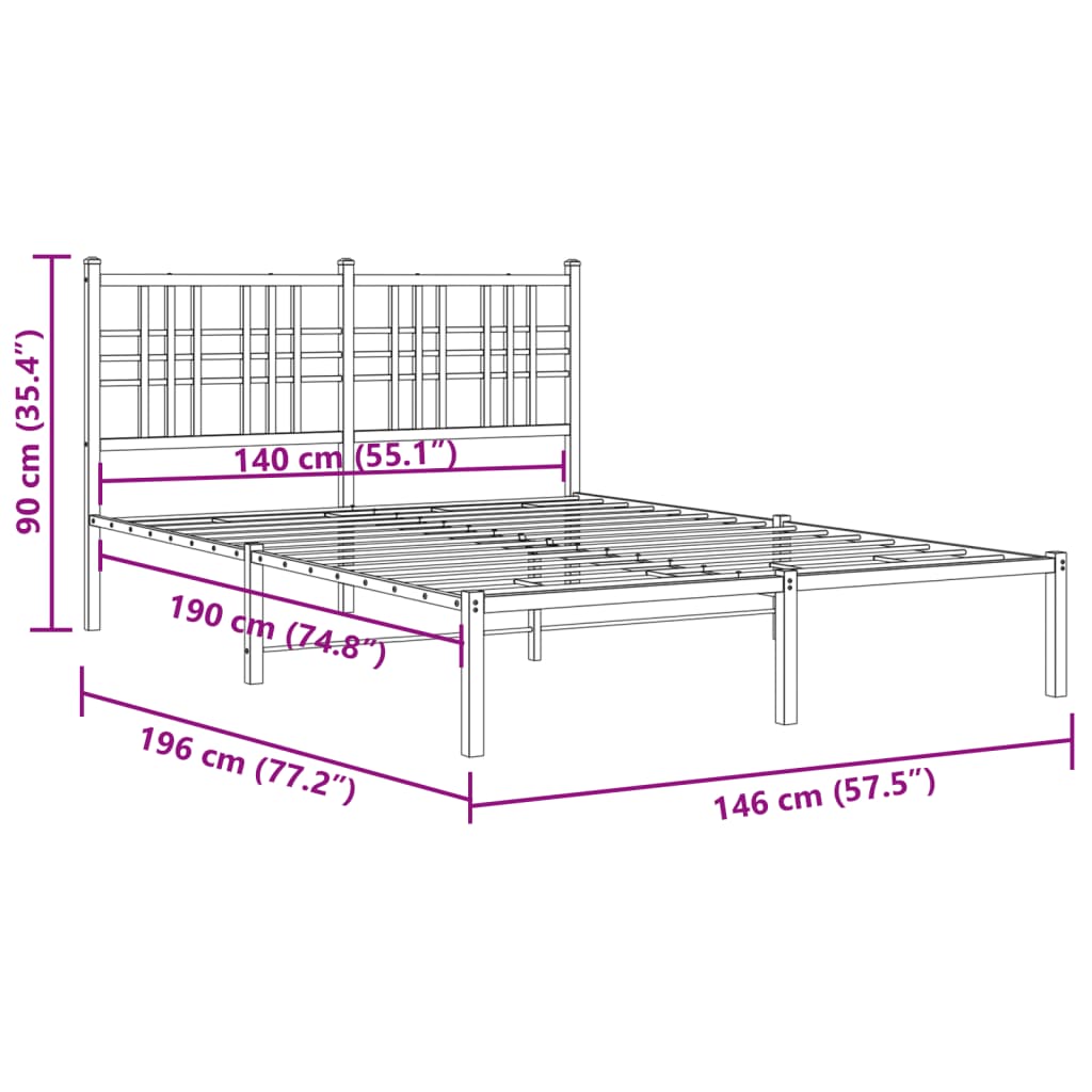 Bed frame with headboard metal white 140x190 cm