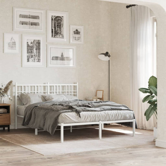 Bed frame with headboard metal white 140x190 cm