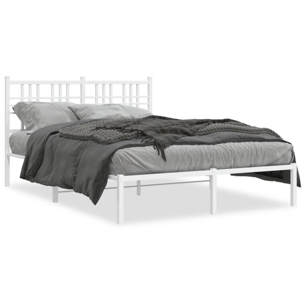 Bed frame with headboard metal white 140x200 cm