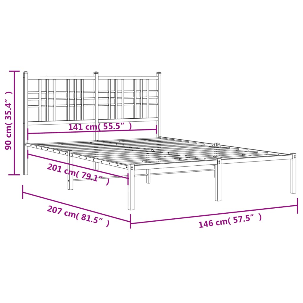 Bed frame with headboard metal white 140x200 cm