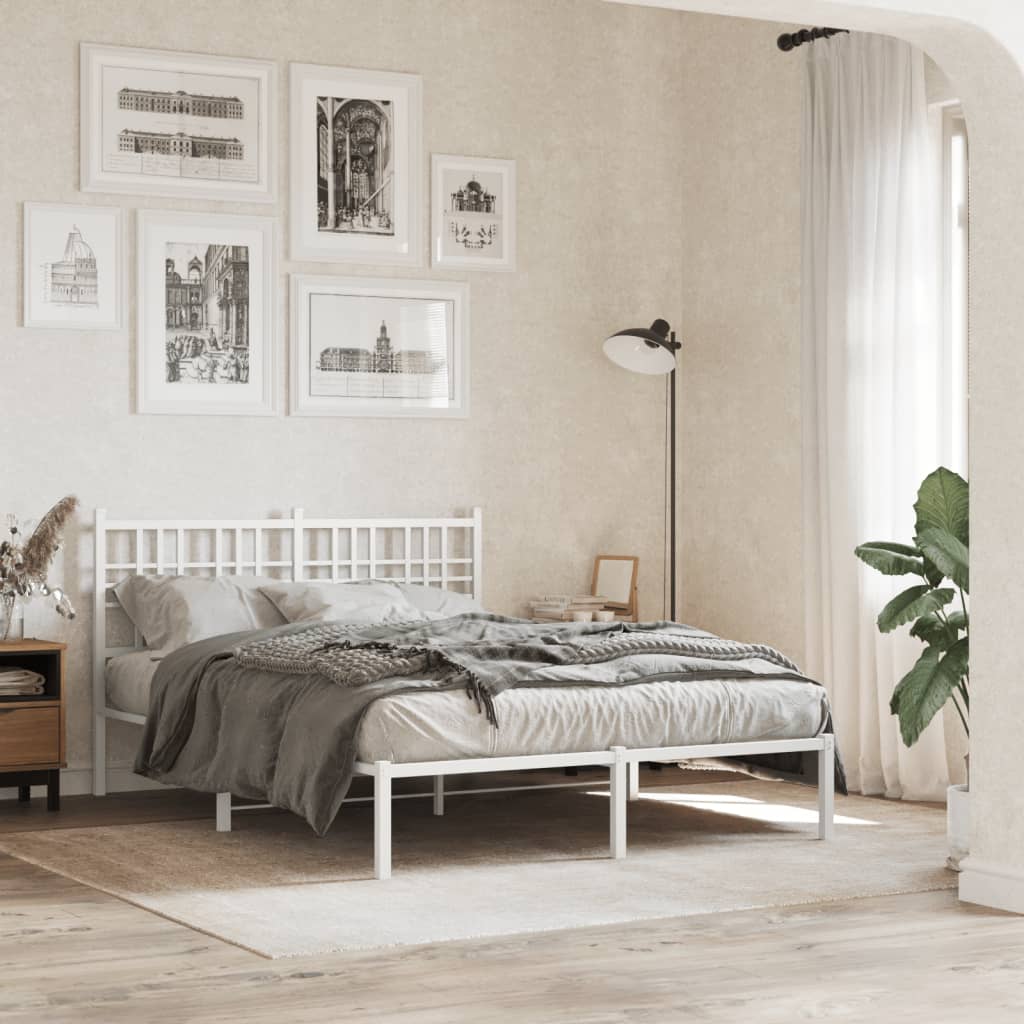 Bed frame with headboard metal white 140x200 cm