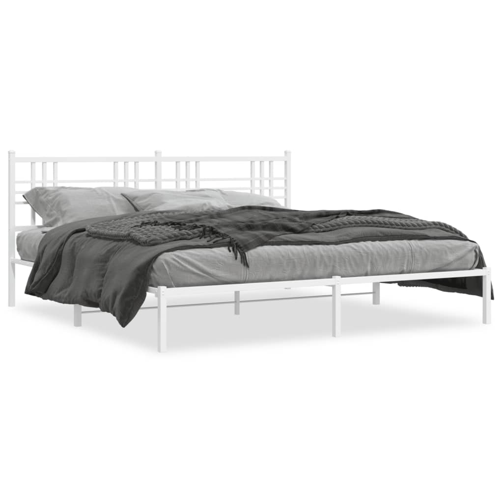 Bed frame with headboard metal white 183x213 cm