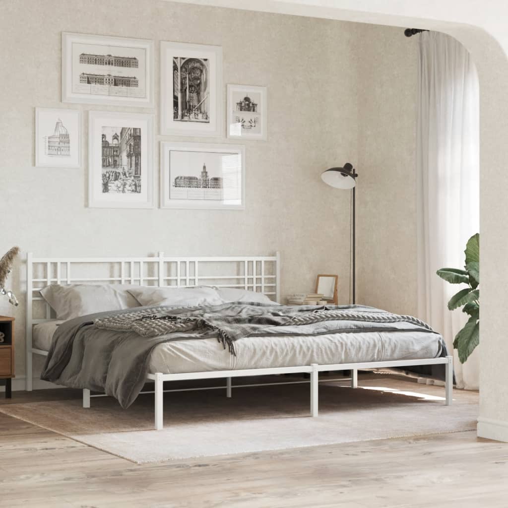 Bed frame with headboard metal white 183x213 cm