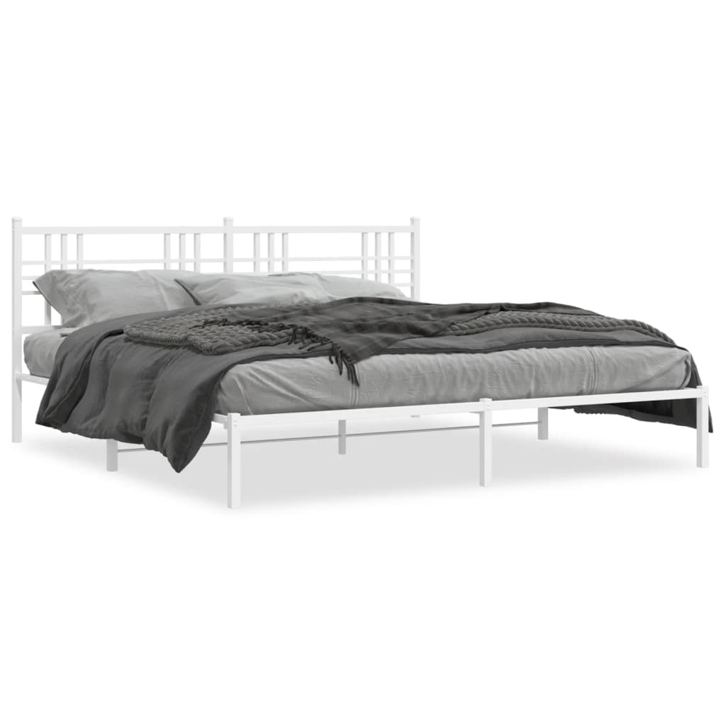 Bed frame with headboard metal white 193x203 cm