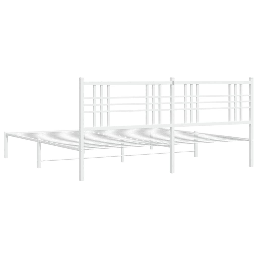 Bed frame with headboard metal white 193x203 cm