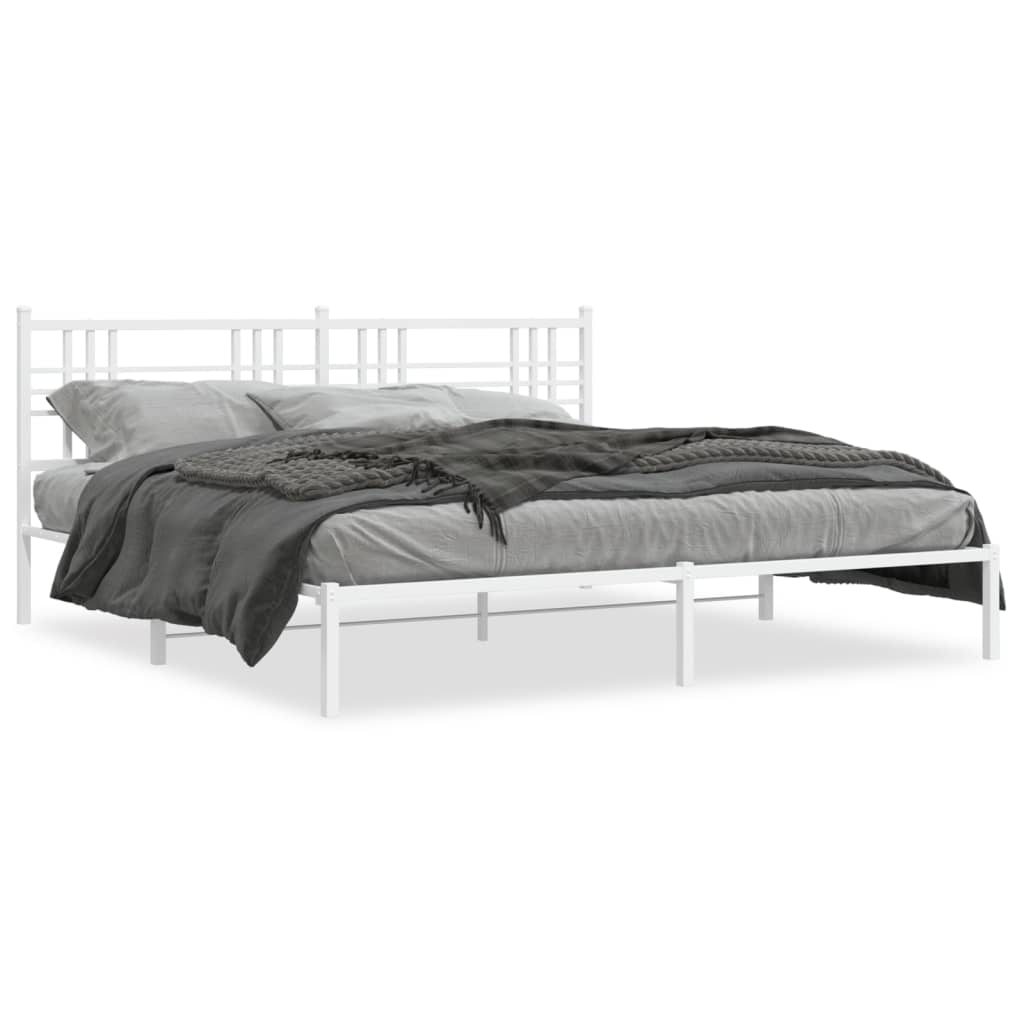 Bed frame with headboard metal white 200x200 cm