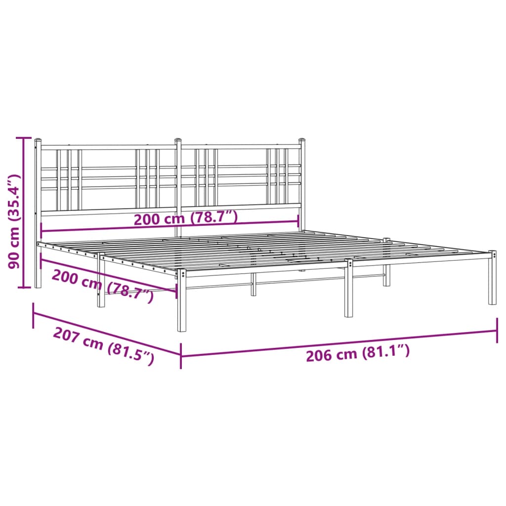 Bed frame with headboard metal white 200x200 cm