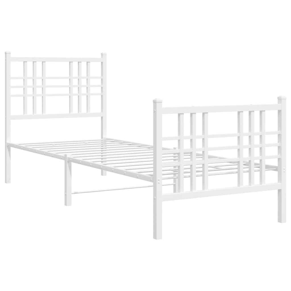 Bed frame with head and footboard metal white 75x190 cm