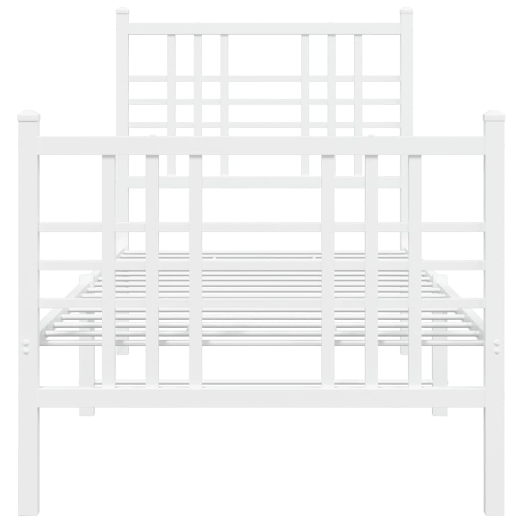 Bed frame with head and footboard metal white 75x190 cm