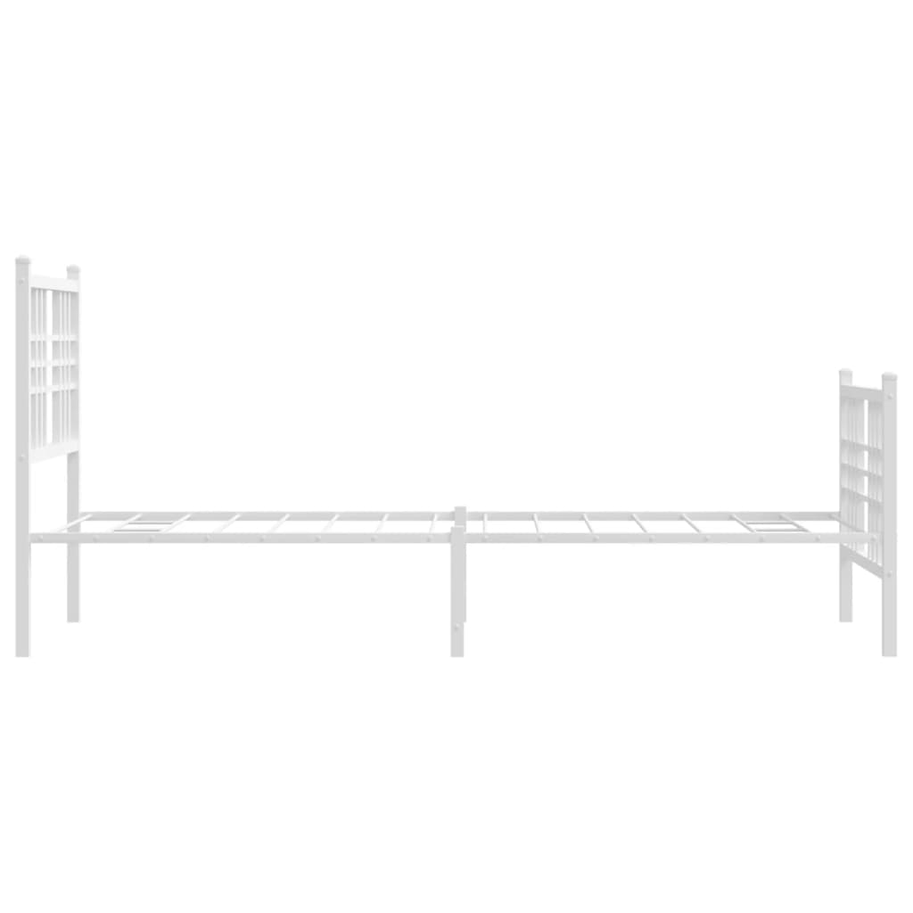 Bed frame with head and footboard metal white 75x190 cm