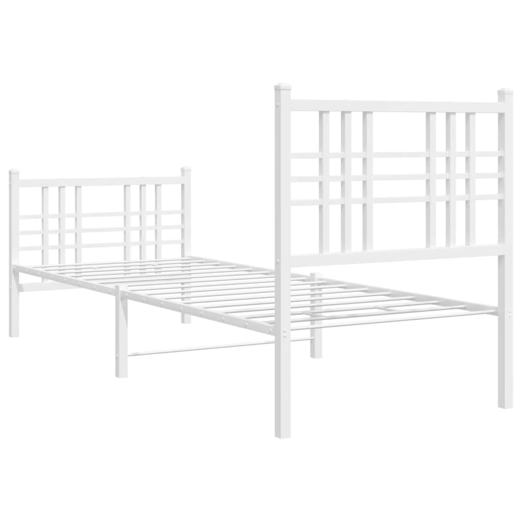 Bed frame with head and footboard metal white 75x190 cm