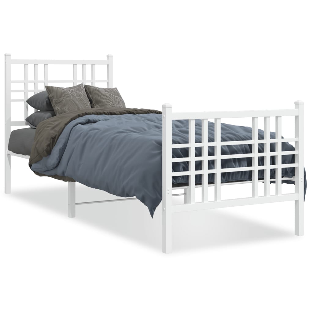 Bed frame with head and footboard metal white 80x200 cm