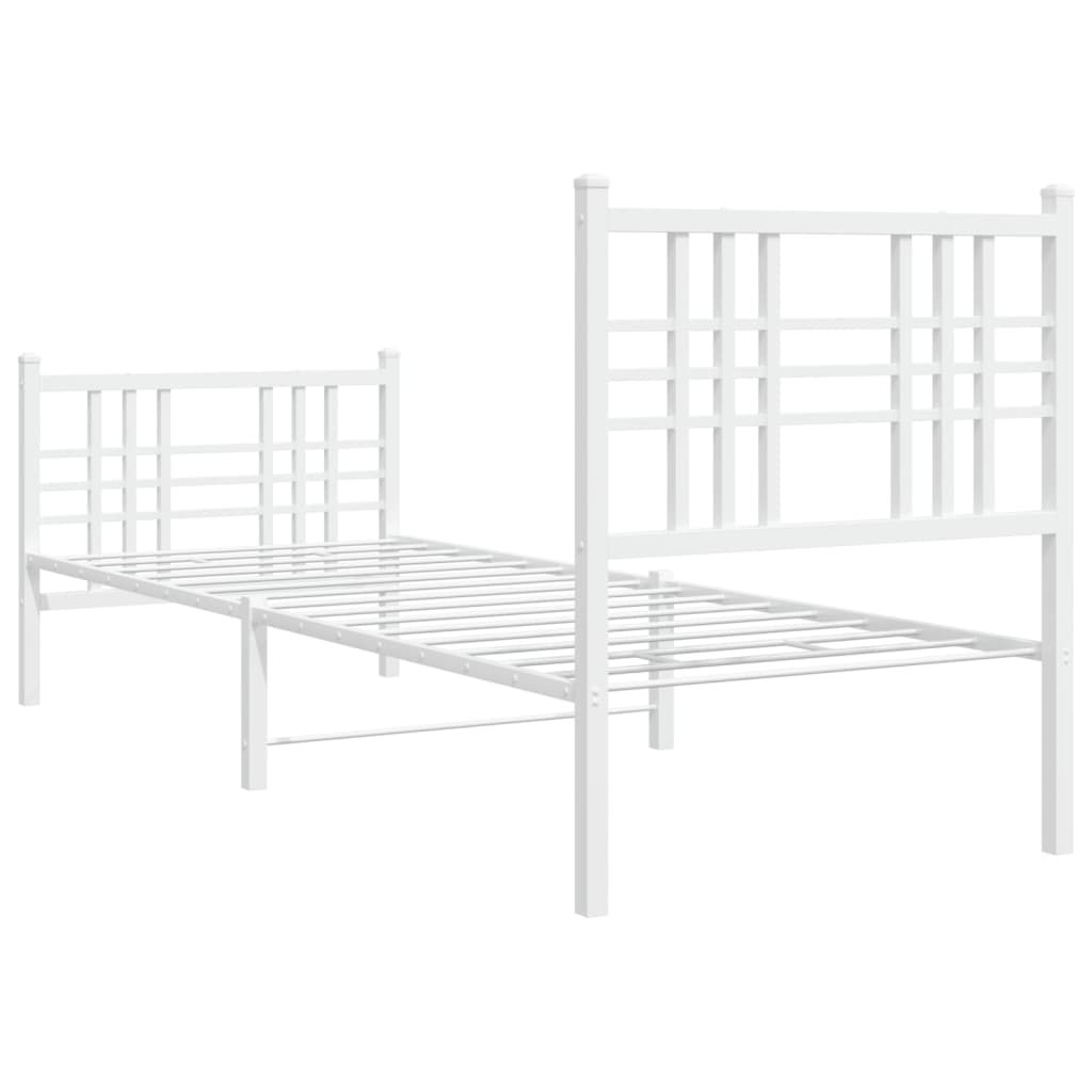 Bed frame with head and footboard metal white 80x200 cm