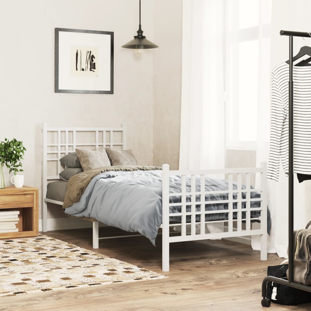 Bed frame with head and footboard metal white 80x200 cm