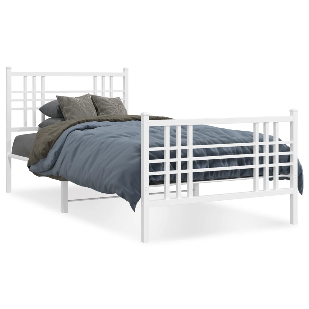 Bed frame with head and footboard metal white 90x200 cm