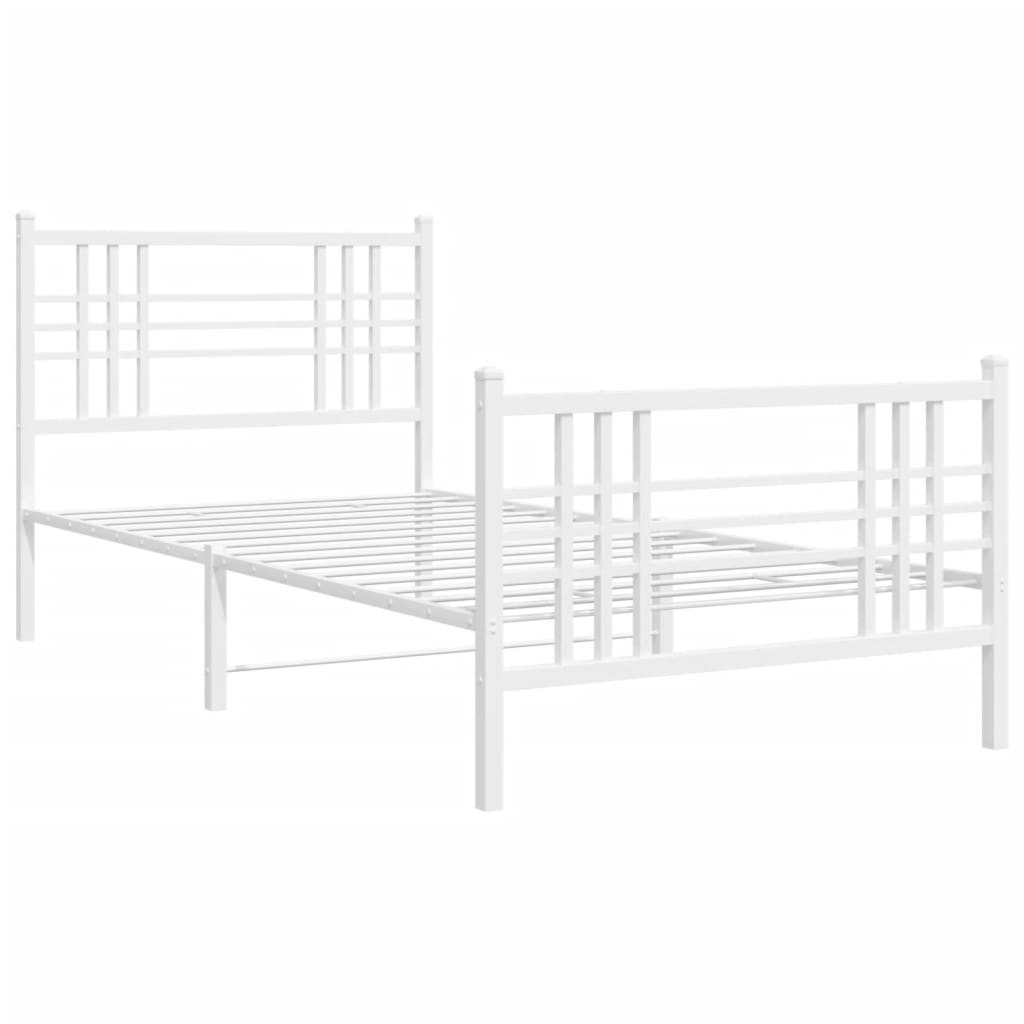 Bed frame with head and footboard metal white 90x200 cm