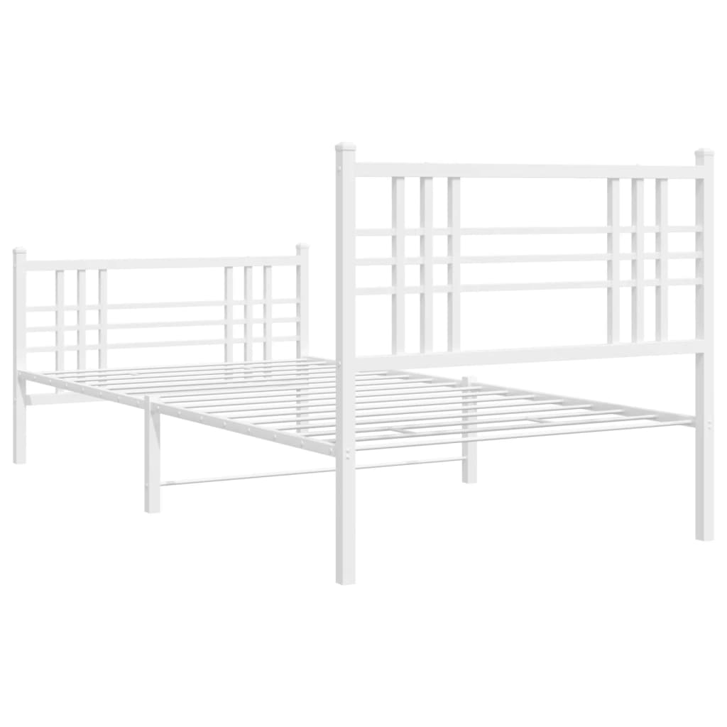 Bed frame with head and footboard metal white 90x200 cm