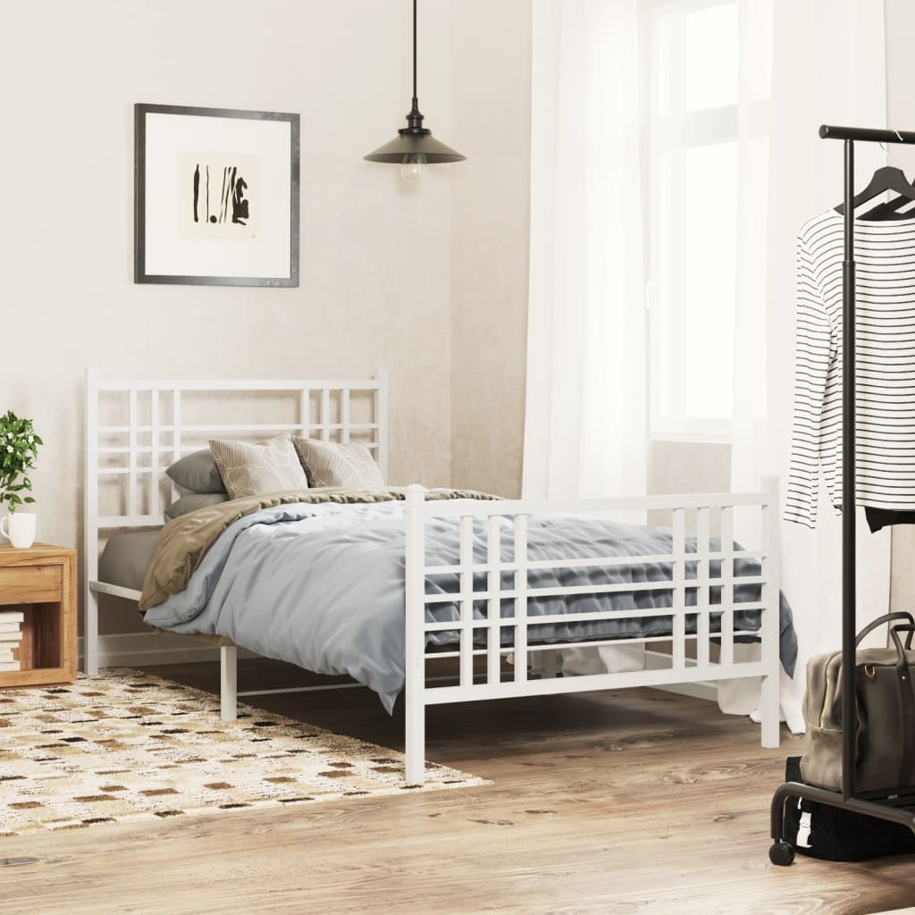 Bed frame with head and footboard metal white 90x200 cm