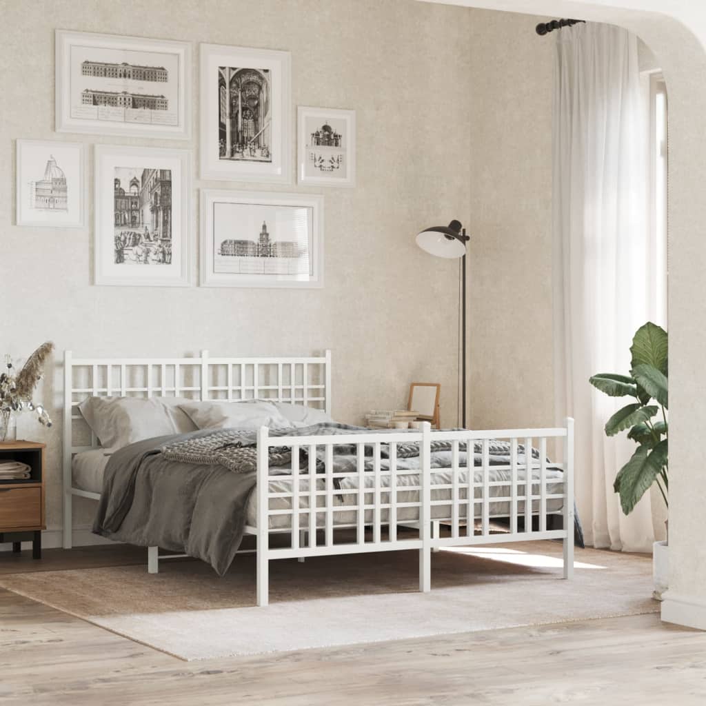 Bed frame with head and footboard metal white 120x190 cm