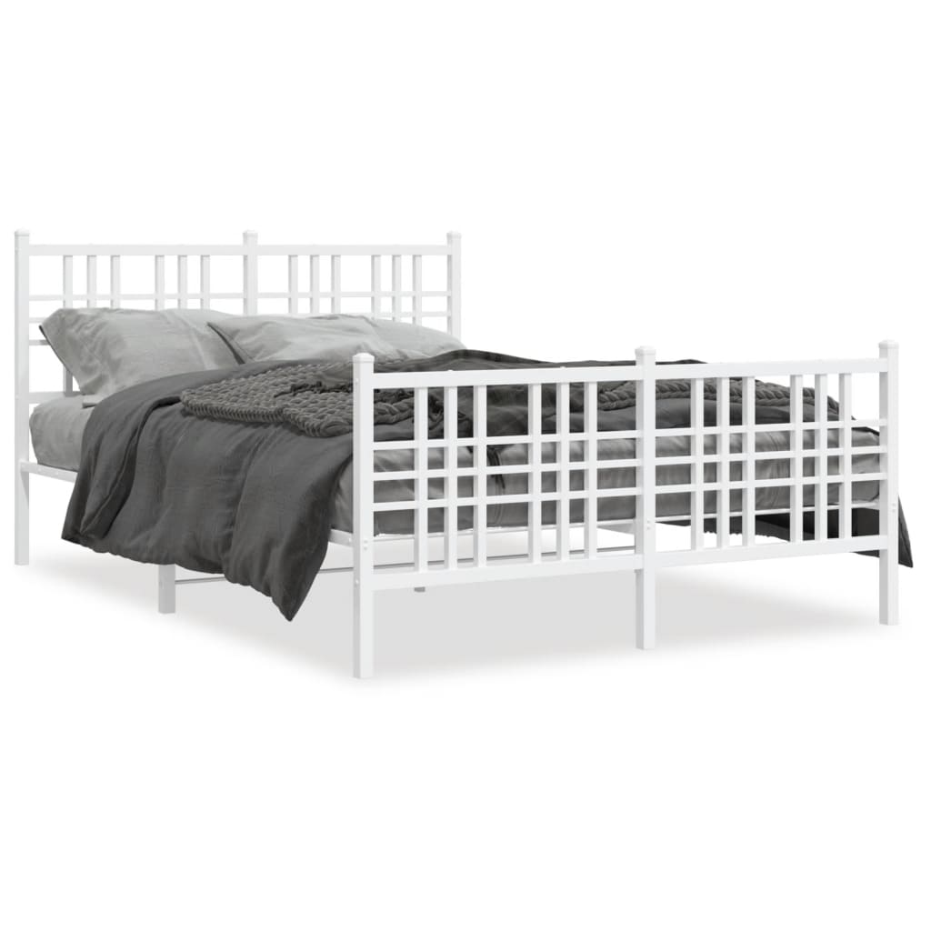 Bed frame with head and footboard metal white 120x200 cm