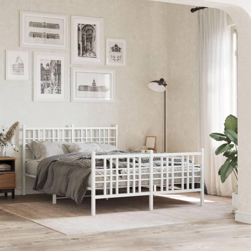 Bed frame with head and footboard metal white 120x200 cm