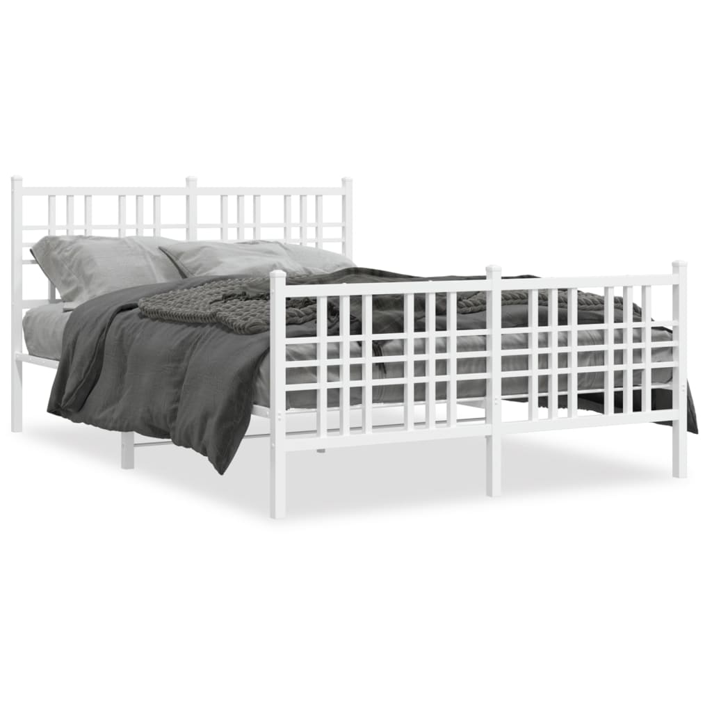 Bed frame with head and footboard metal white 137x190 cm