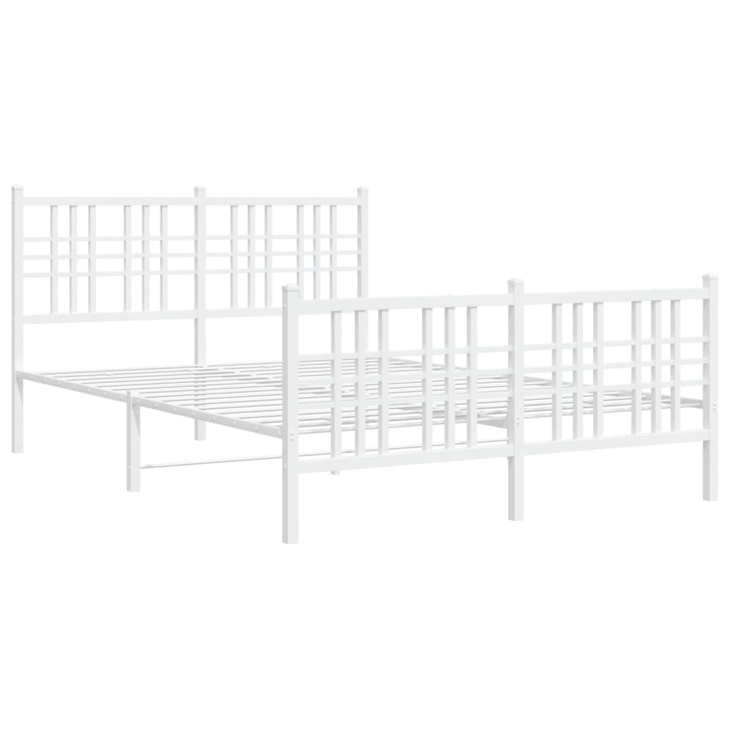 Bed frame with head and footboard metal white 137x190 cm