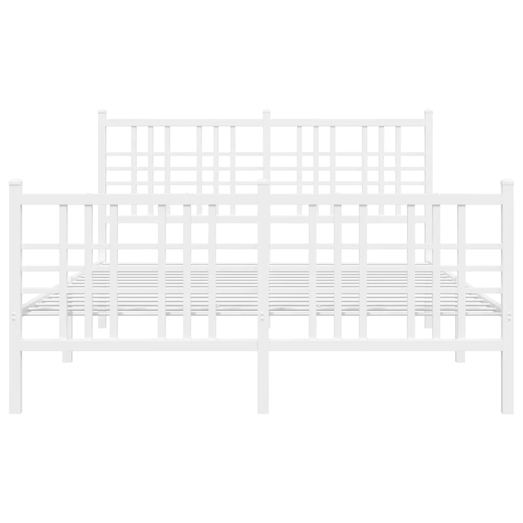 Bed frame with head and footboard metal white 137x190 cm