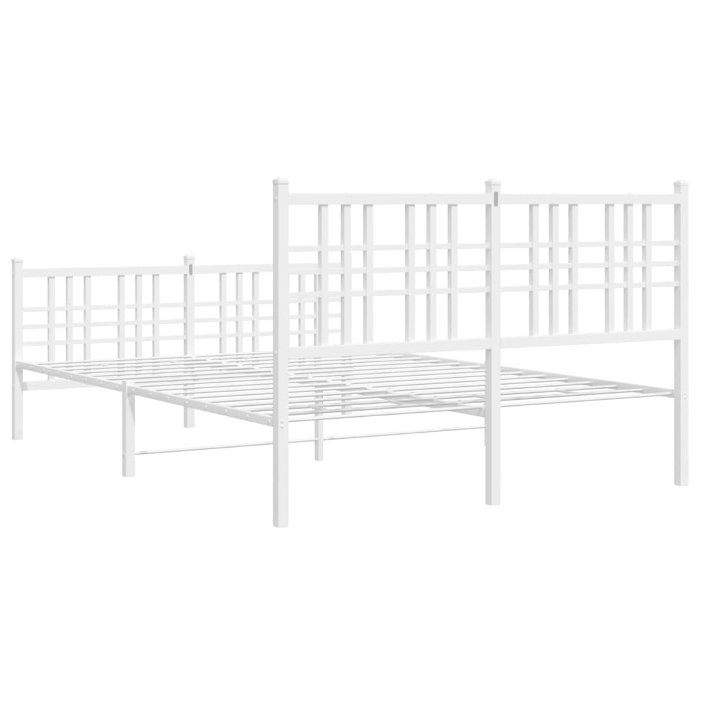 Bed frame with head and footboard metal white 137x190 cm