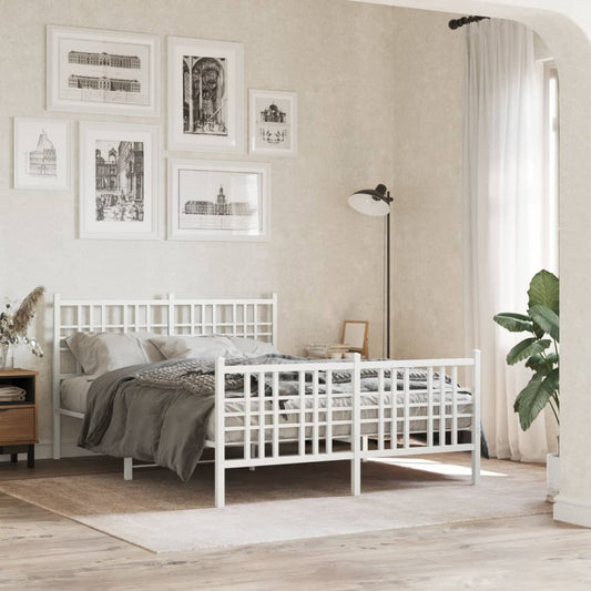 Bed frame with head and footboard metal white 137x190 cm