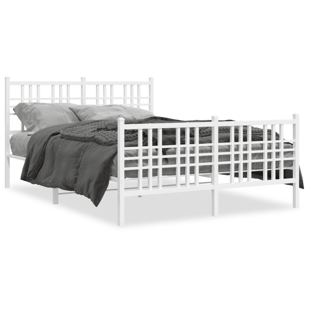 Bed frame with head and footboard metal white 140x200 cm
